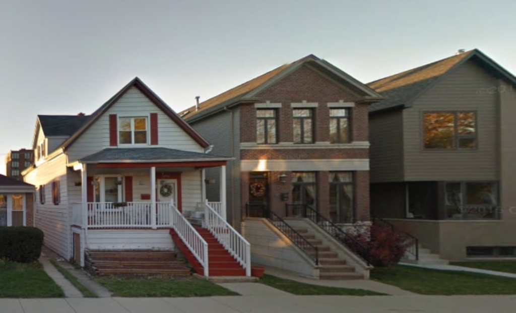 Row of two-story houses on a residential street